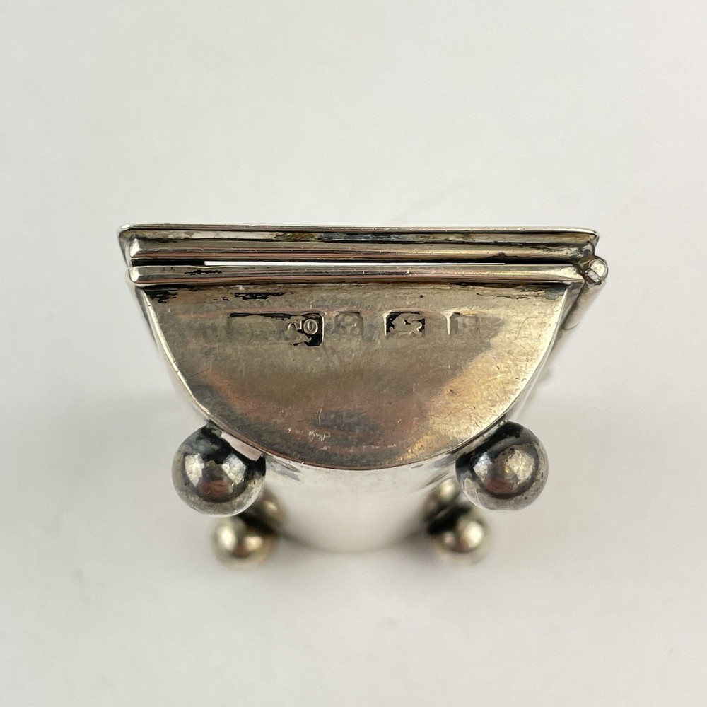 Antique Solid Sterling Silver Double Stamp Case / Box 1909 5.5cm Glass Missing