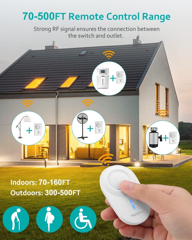 2 Pack Remote Control Outlet with 15A and 500 Feet RF Range