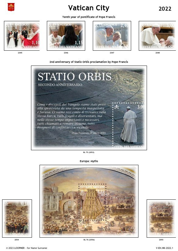 [VE-008] VATICAN CITY Digital Stamp Album [1929-2022, 246 pages] with Info-Pages