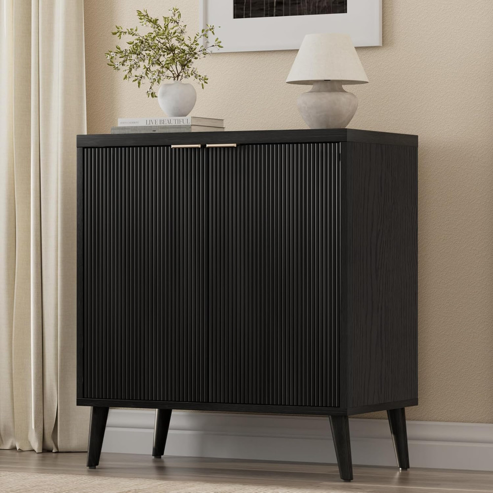 Buffet Cabinet with Storage, Modern Fluted Accent Sideboard with Doors & Adjusta