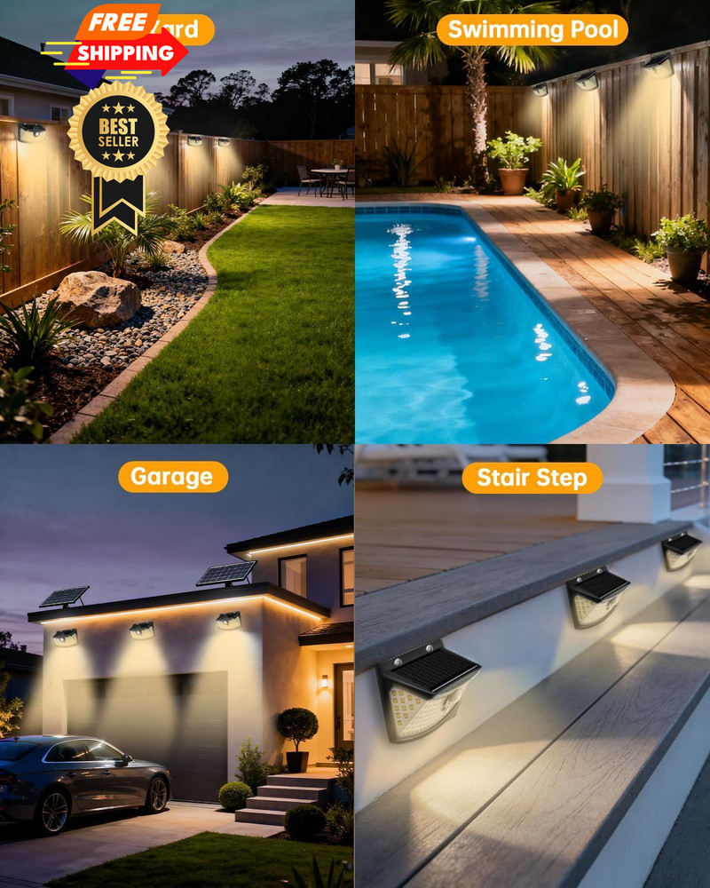 Aootek New Solar Motion Sensor Lights 120 LEDs 2 Pack, Black Shell-Warm White