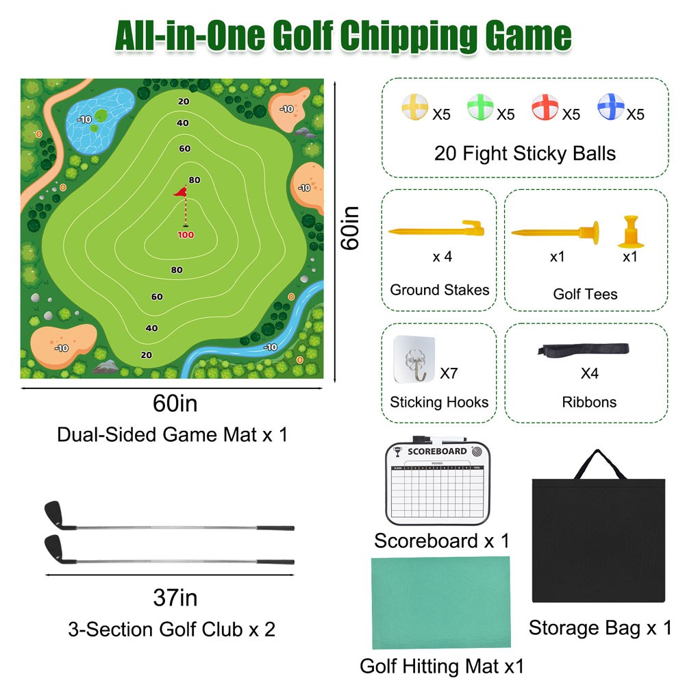 Battle Golf Chipping Game Mat Set Adults Kids Practice Indoor Outdoor Backyard
