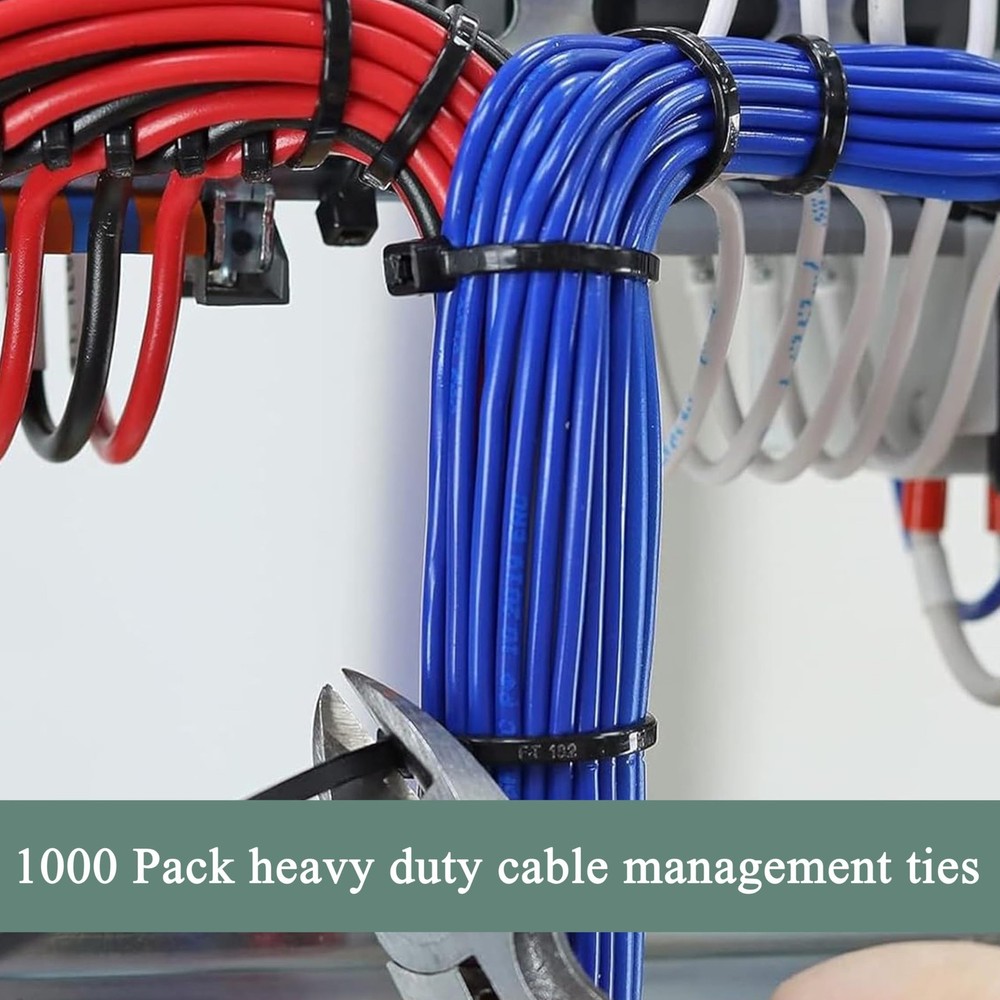 Cable Ties, 1000 PCS Electrical Cable Ties, 6 Inch -Locking Nylon Cable Zip T...