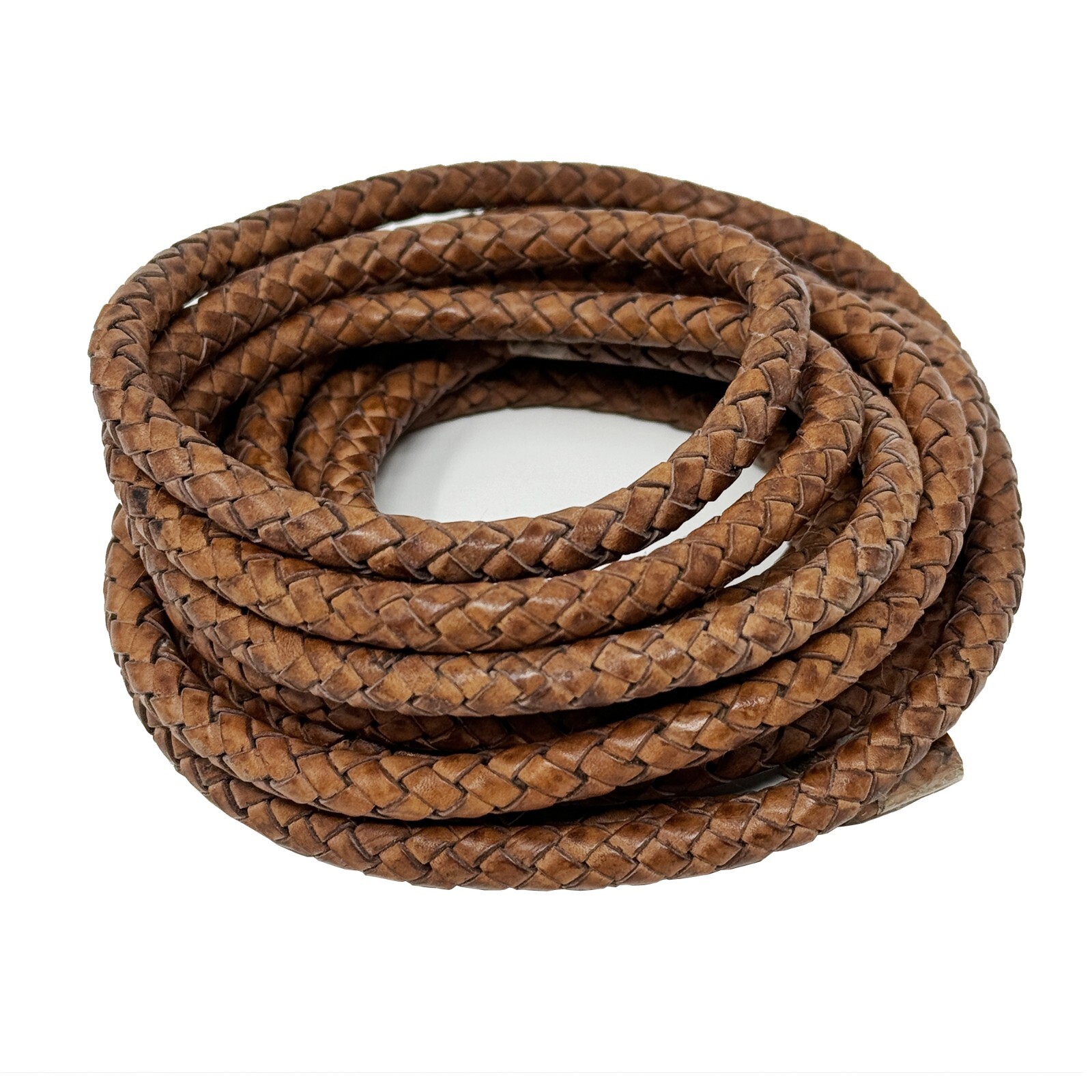 Round Braided Leather Cord, 6mm - Folded Bolo Genuine Leather Strap 1.1 yard