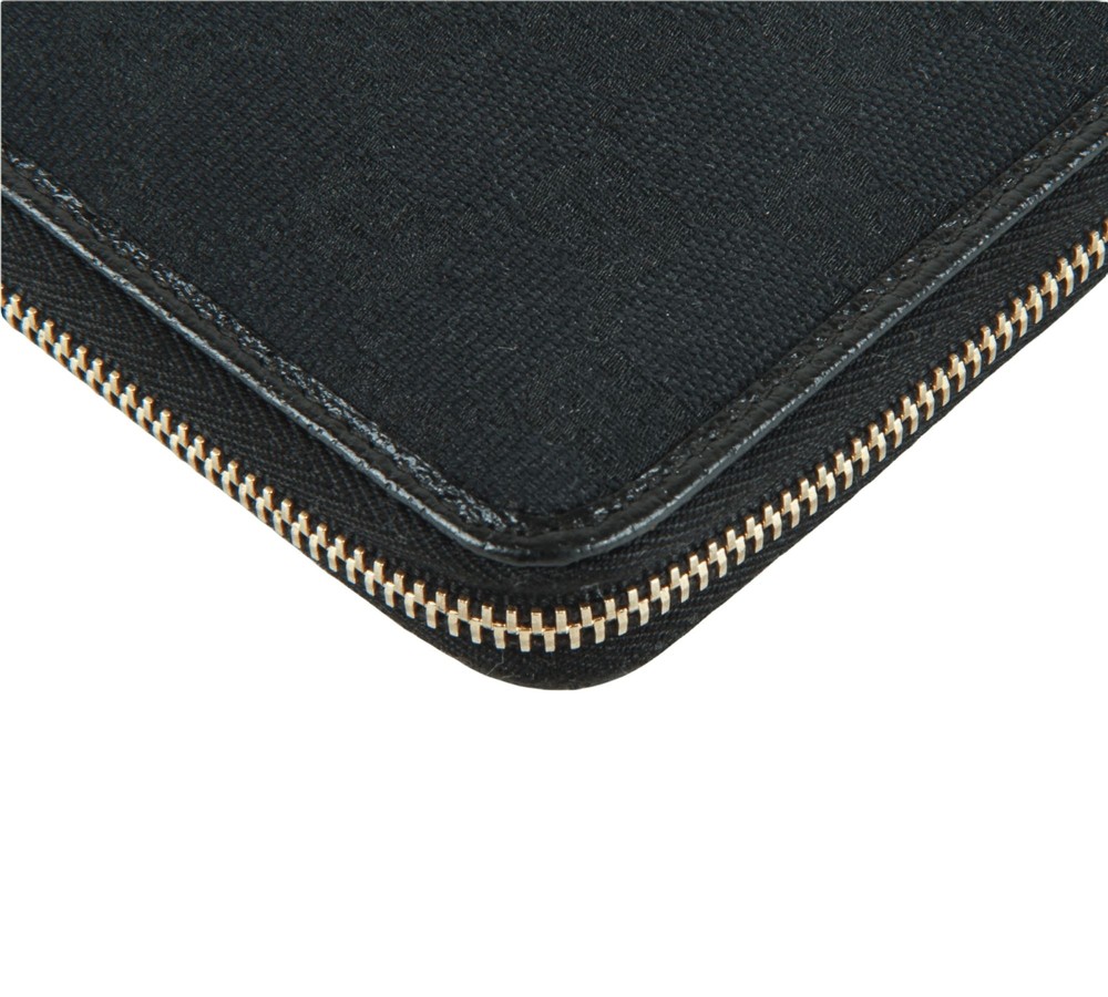 Authentic Gucci Black GG monogram canvas zip around agenda notebook