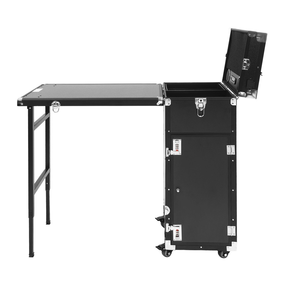Nail Desk Mobile Station Makeup Train Case with Wheels and Speakers