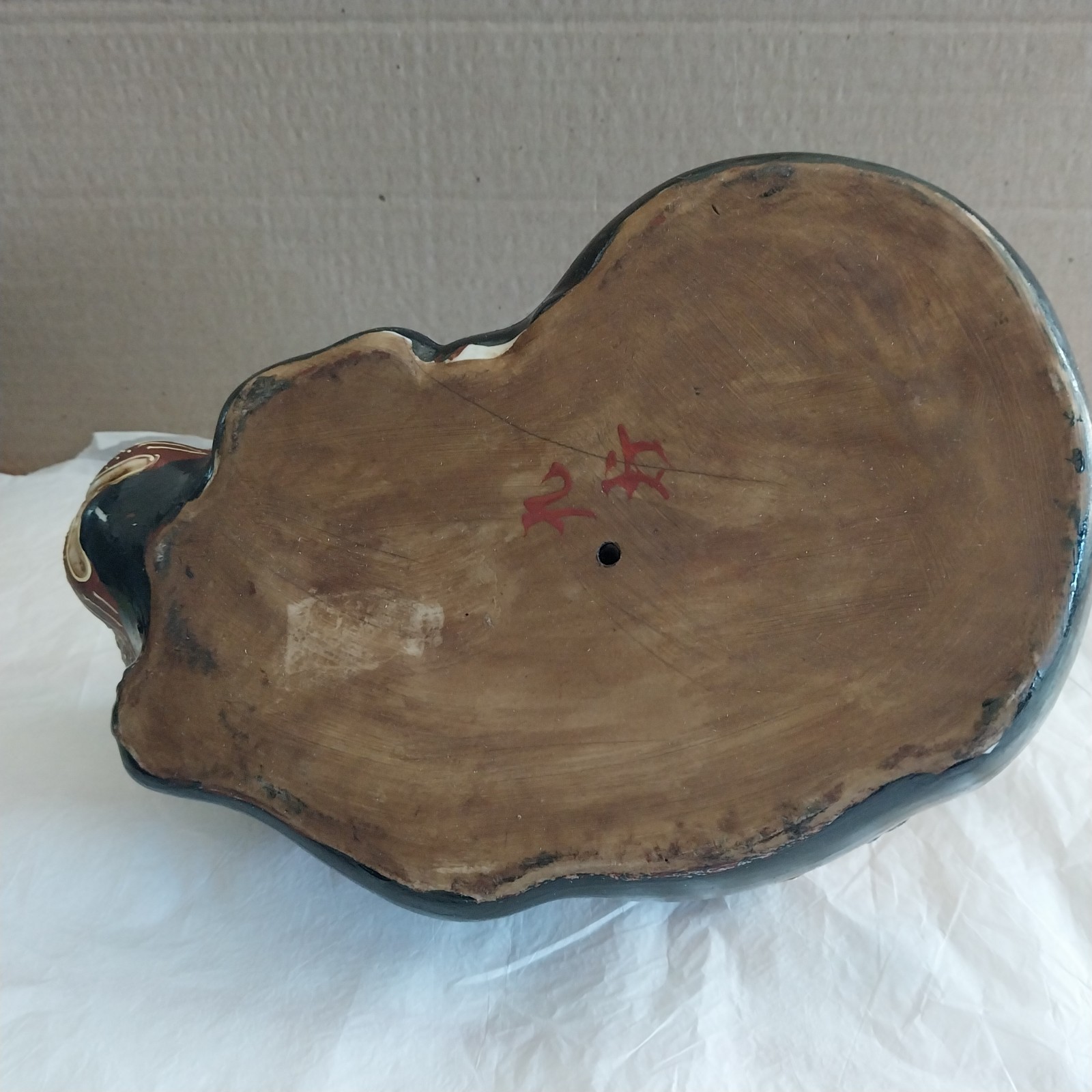 Japanese Kutani Style Moriage Nemurii Neko Sleeping Cat 10" Signed Black Gold