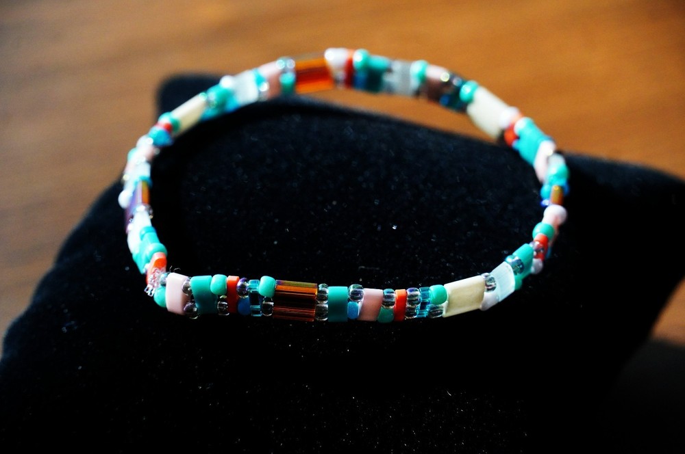 Multi-color Glass Bead 6.5" Stretch Bracelet