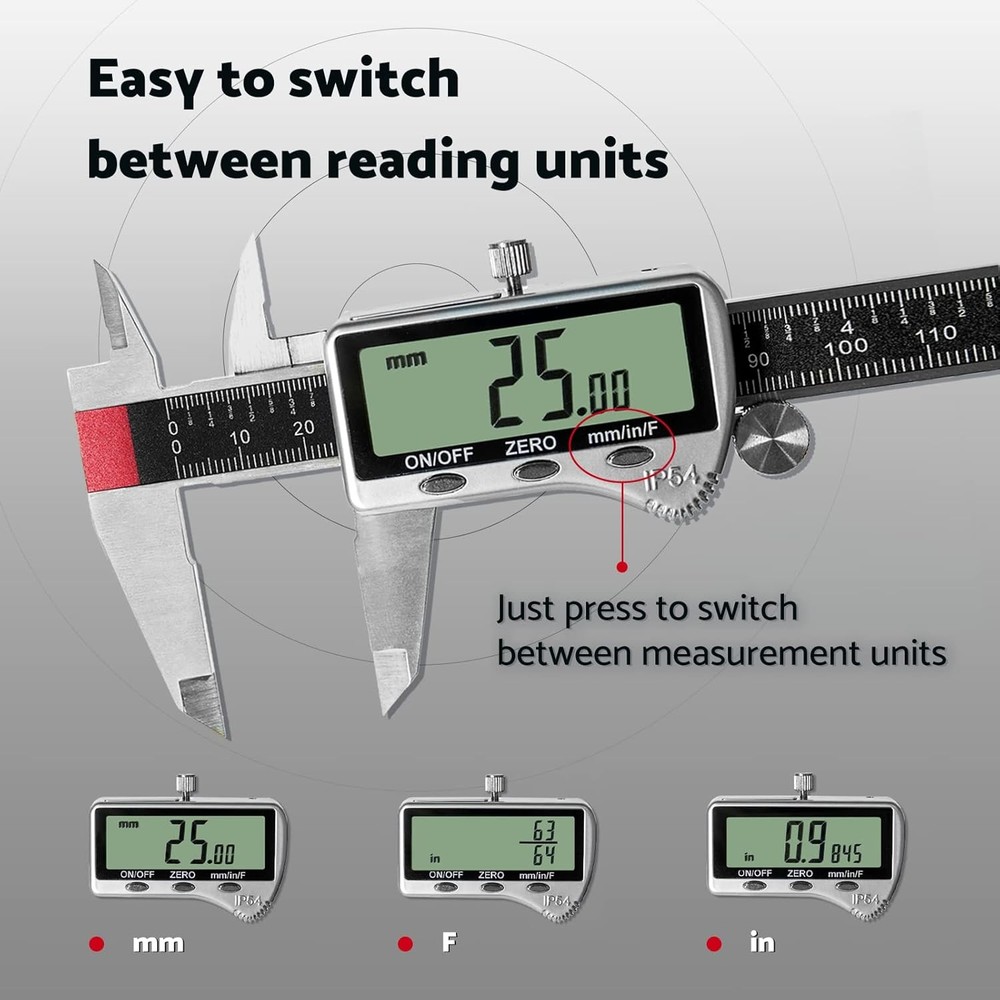 Digital Vernier Caliper Measuring Tool 6-inch Extra-Large LCD Display