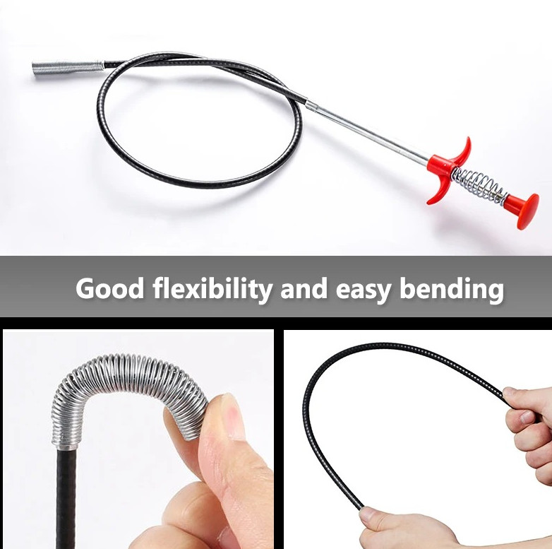 60cm Spring Drain Snake Pipe Dredging Tool Claw Grabber Clog Remover