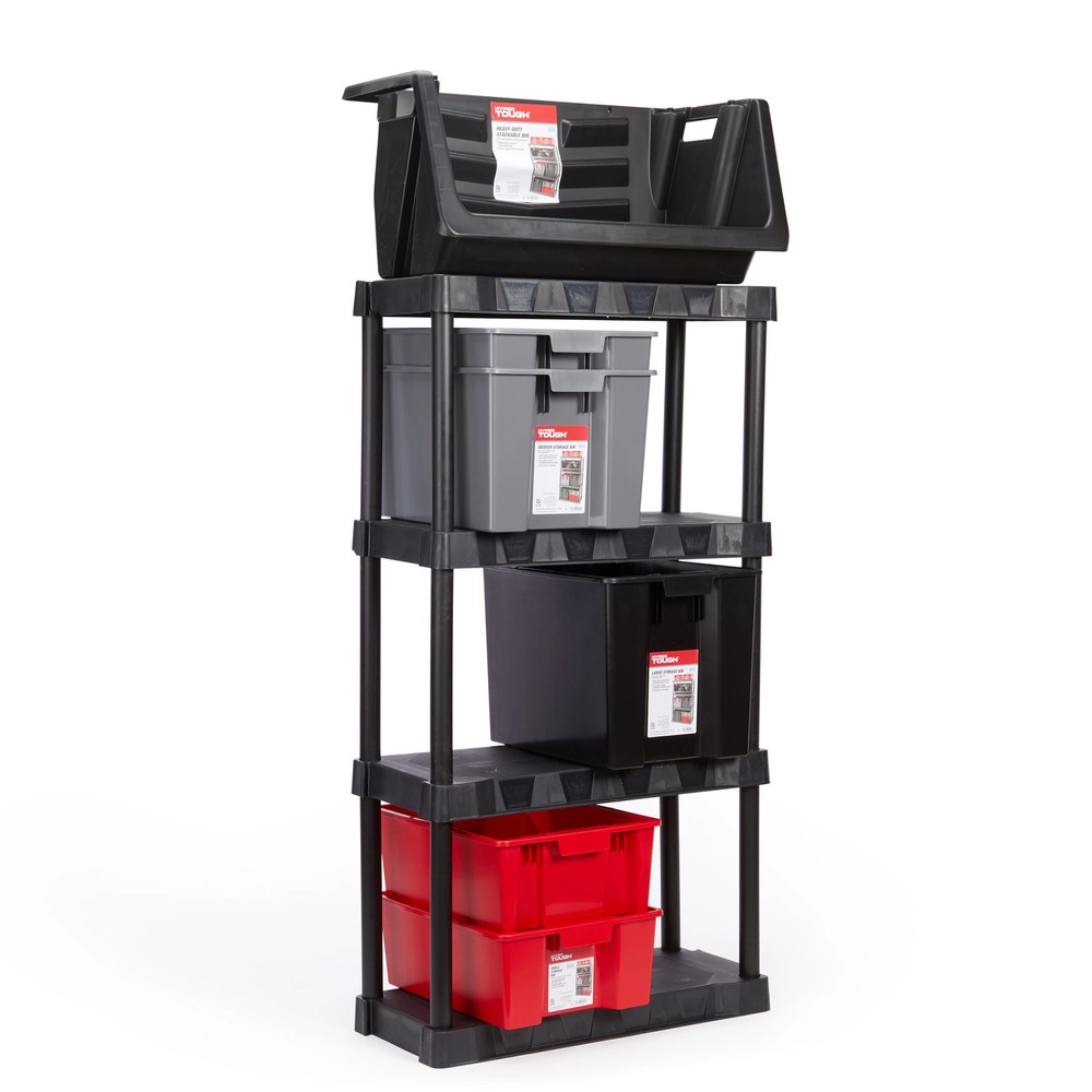 Hyper Tough Garage Plastic Storage Bin Large Nesting Stacking, Black