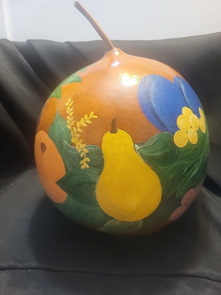 Large Gourd Painted With Fruit