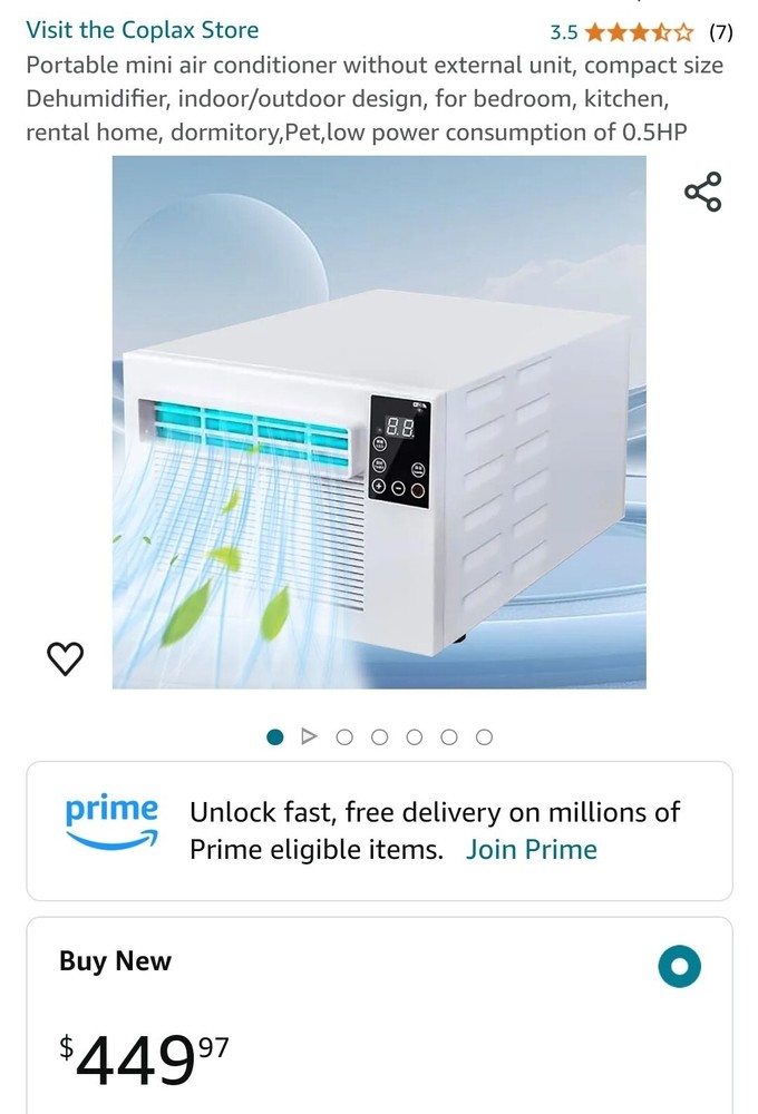 Portable mini air conditioner without external unit, compact sizeDehumidifier,