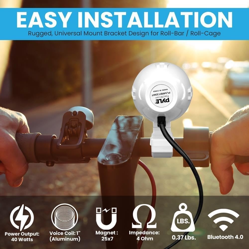 Pyle Bluetooth Waterproof Off-Road Speakers - 3.5” 40W Marine Grade w/RGB Light