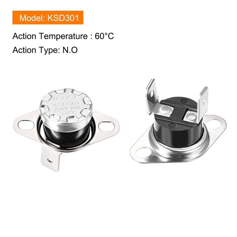 KSD301 Thermostat 60C NO Temperature Thermal Control Switch 90C Angle/2 Pcs