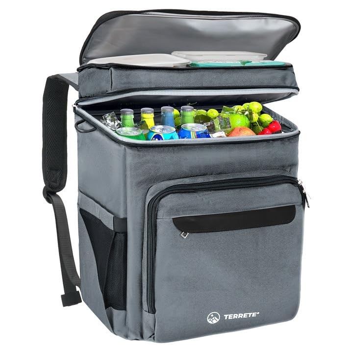 Backpack Cooler Leakproof 30 Cans, Double Deck Insulated Large, Grey