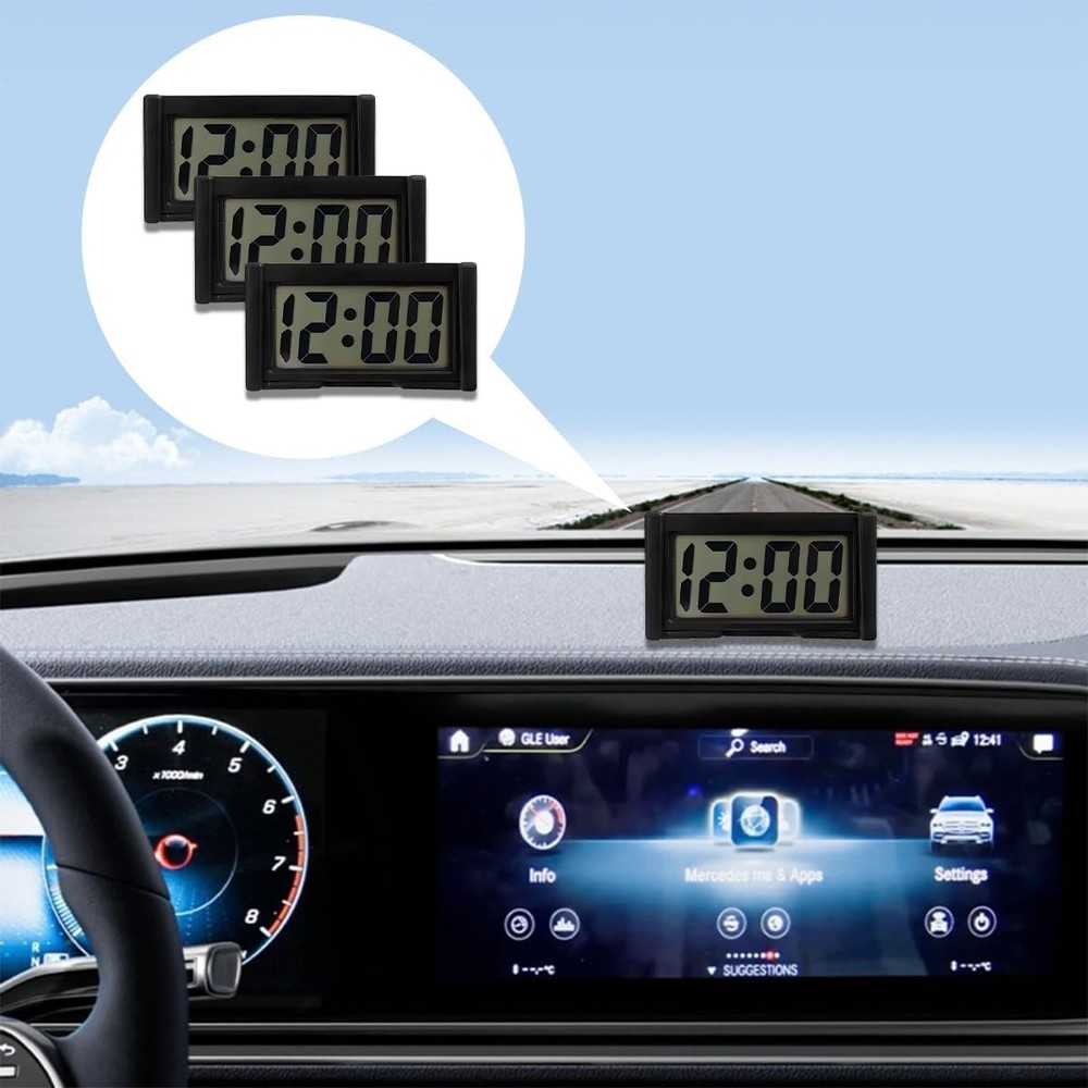 3PCS Mini Car Dashboard Digital Clocks, Small Self-Adhesive Bracket Vehicle A...