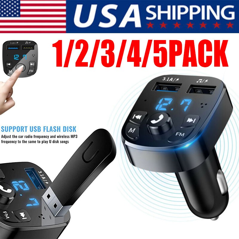 Bluetooth 5.0 Car Wireless FM Transmitter Adapter 2USB PD Charger Hands-Free