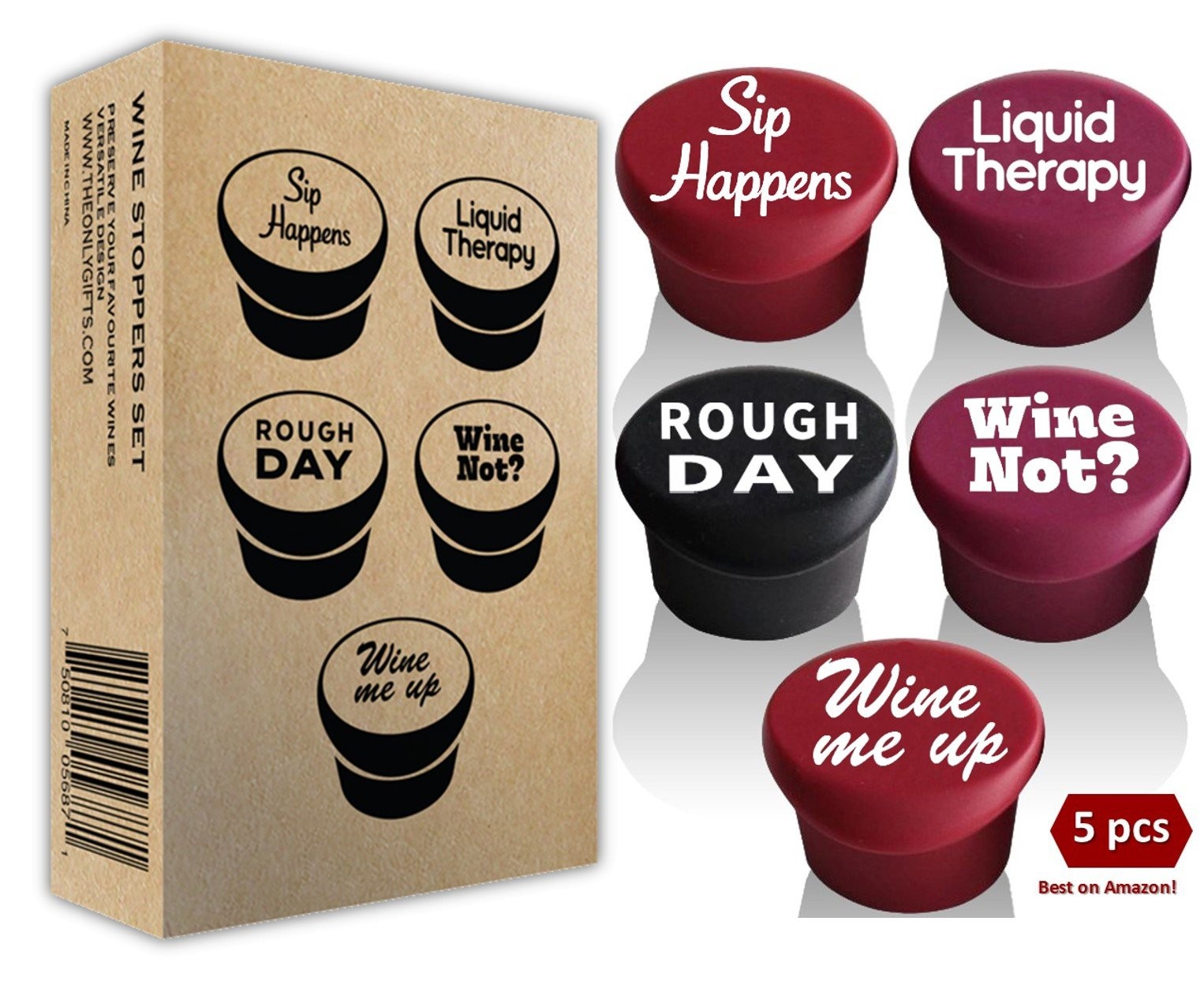 Funny Silicone Wine Stopper Set – Standard, Stoppers - 5pcs set