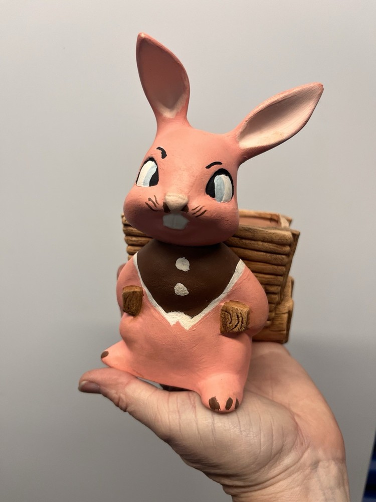 Ceramic EASTER BUNNY Pulling Cart Of Eggs | Covered Candy Dish