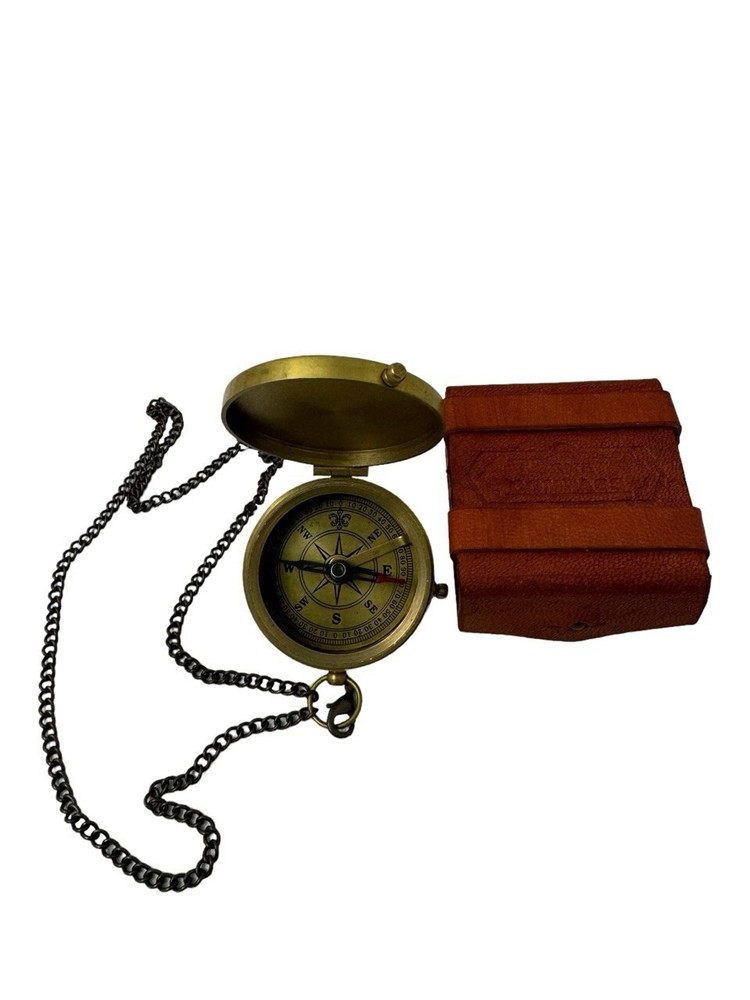 MODEL 8HTX GENUINE Vintage Brass Compass Handmade Leather Case engraved