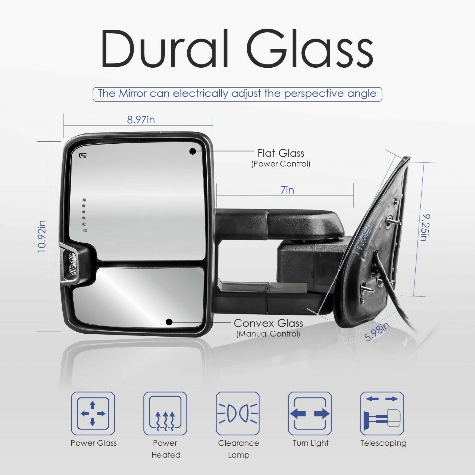 Power Heated Tow Mirrors Dynamic LED Signal For 07-13 Chevy Silverado GMC Sierra