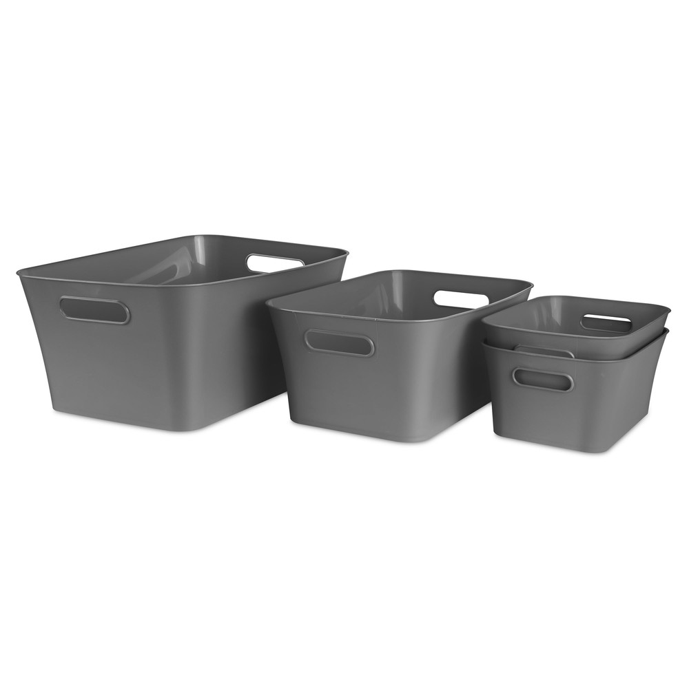 (3 pack) Large Plastic Storage Bin, Gray