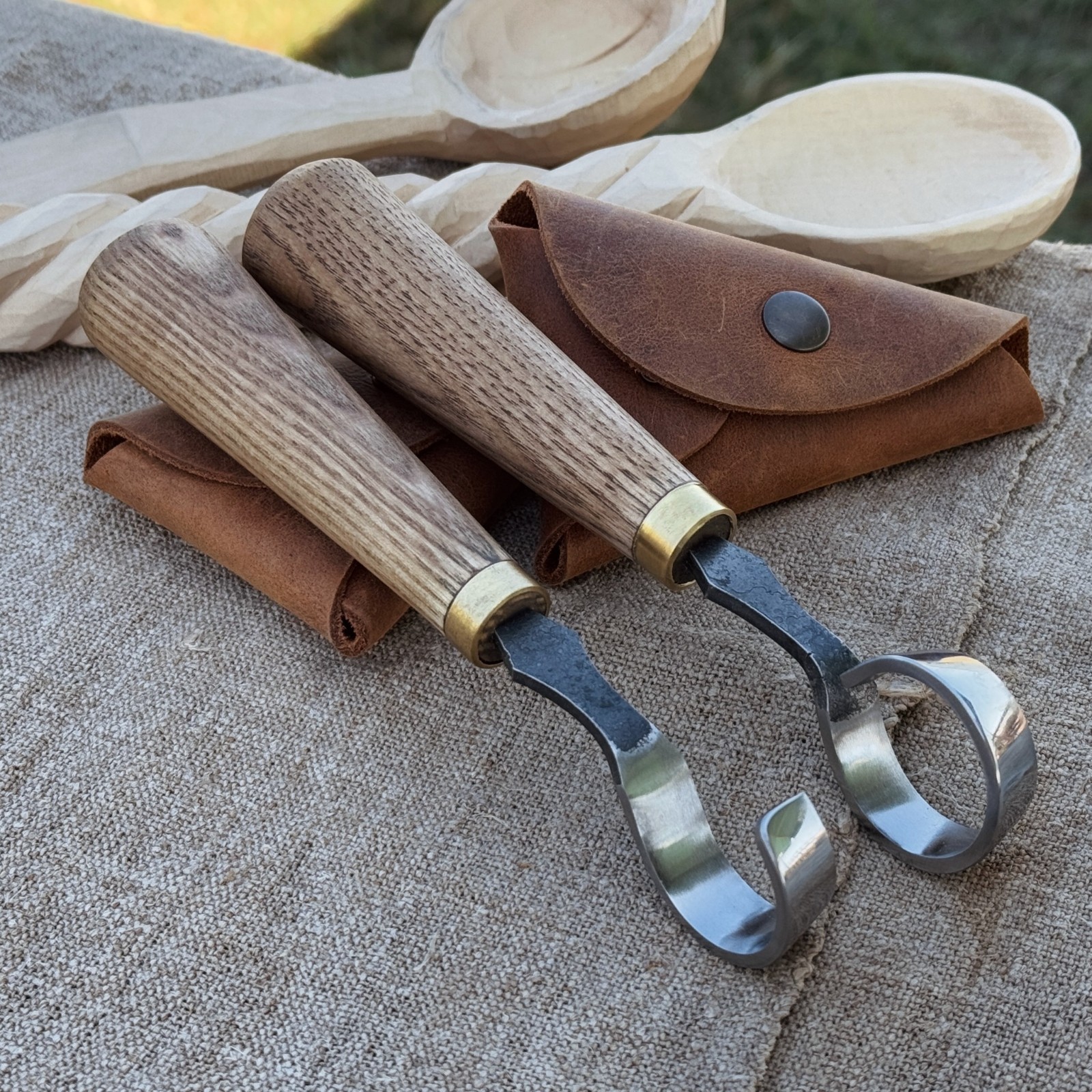 1.18in Blades 2-pieces Hook And Scorp Carving Knife Set 52100 Steel With Sheaths