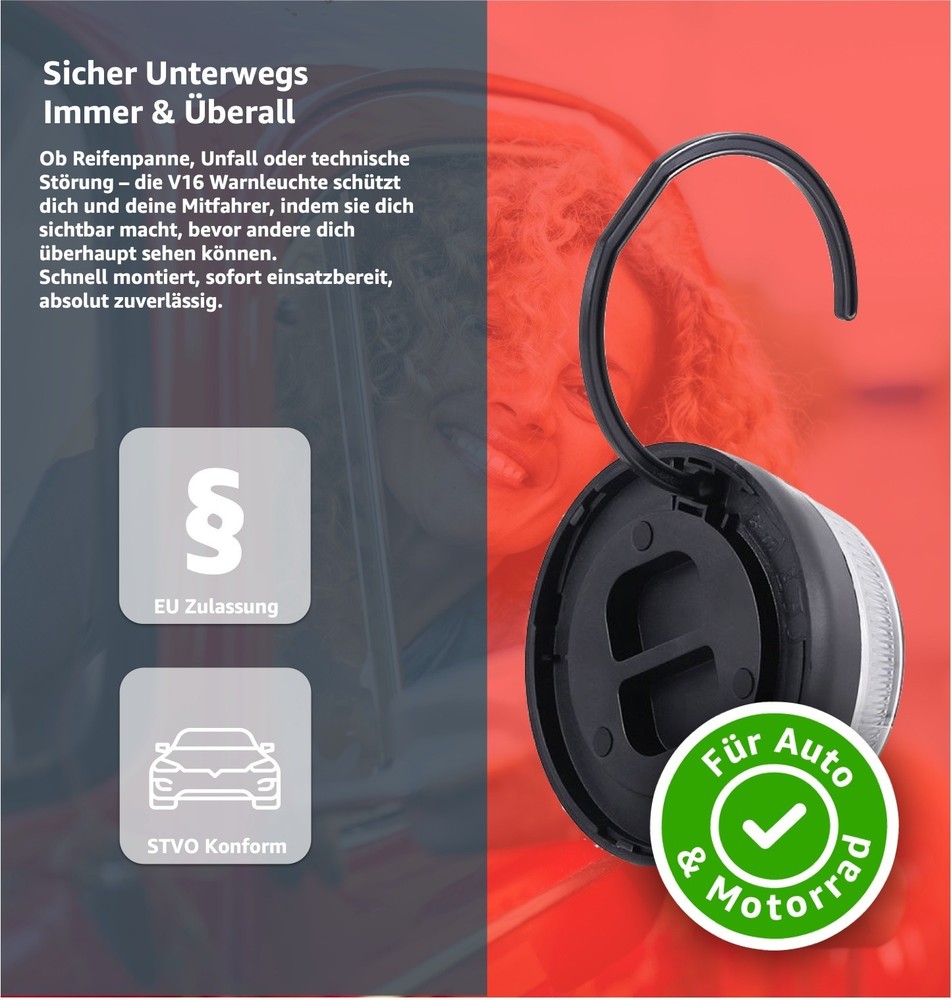 3x Warning Light V16 - Approved Emergency Light & Warning Triangle Replacement