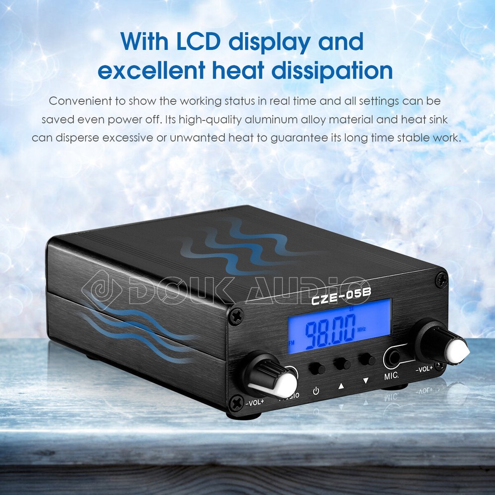 FM Transmitter 0.5W 76MHz~108MHz AUX+MIC Stereo Broadcast Station w/LCD Display