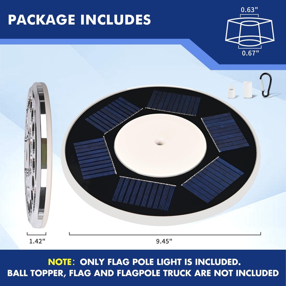 Flag Pole Light Solar Powered, 29 LED Extra Bright Silver Flagpole Light for ...