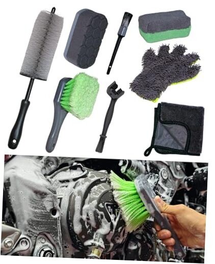 8 Pack Motorcycle Cleaning Kit - Professional Safe for Chrome/Engine/Tires,