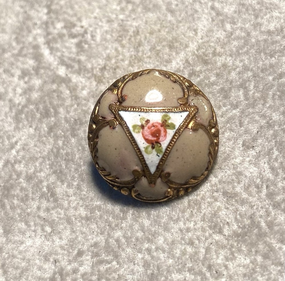 Antique Button Domed Floral Enamel Button 3/4” Diameter
