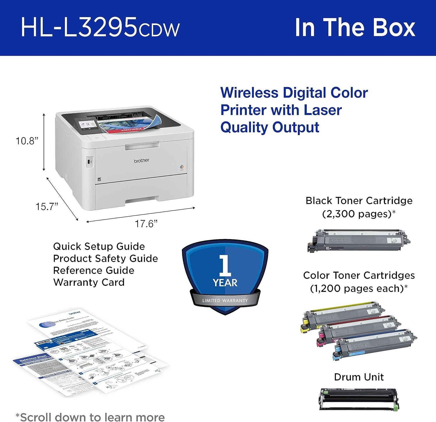 Brother HL-L3295CDW Compact Color Digital Printer: Duplex, NFC & Refresh Ready