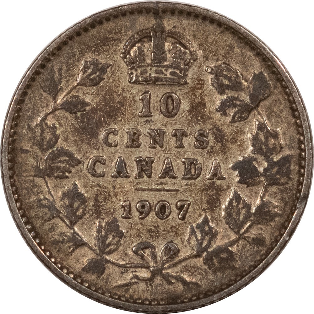1907 CANADA SILVER 10 CENTS, KM-10, HIGH GRADE CIRCULTED EXAMPLE