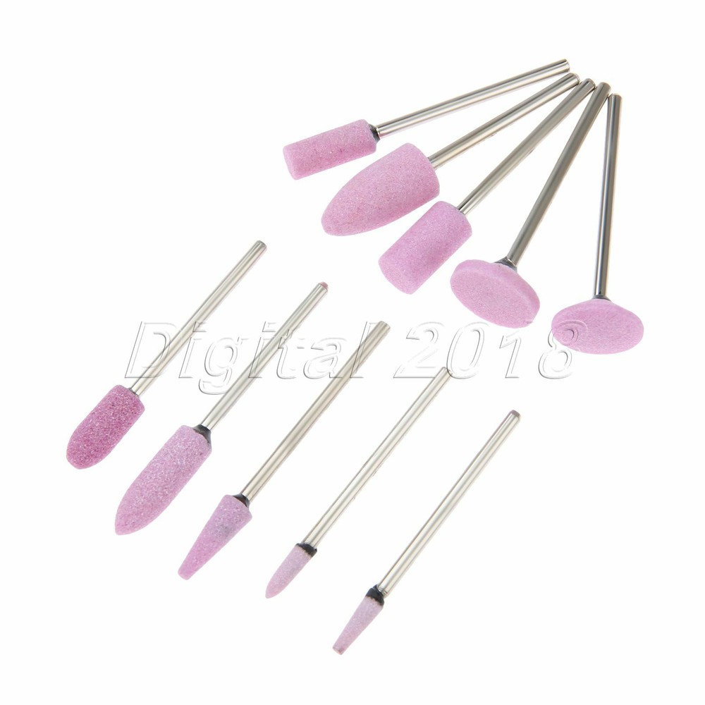 Red Corundum Mixed Shape Drill Bits Point Grinding Head Nail Tip Buffer Tool 10x