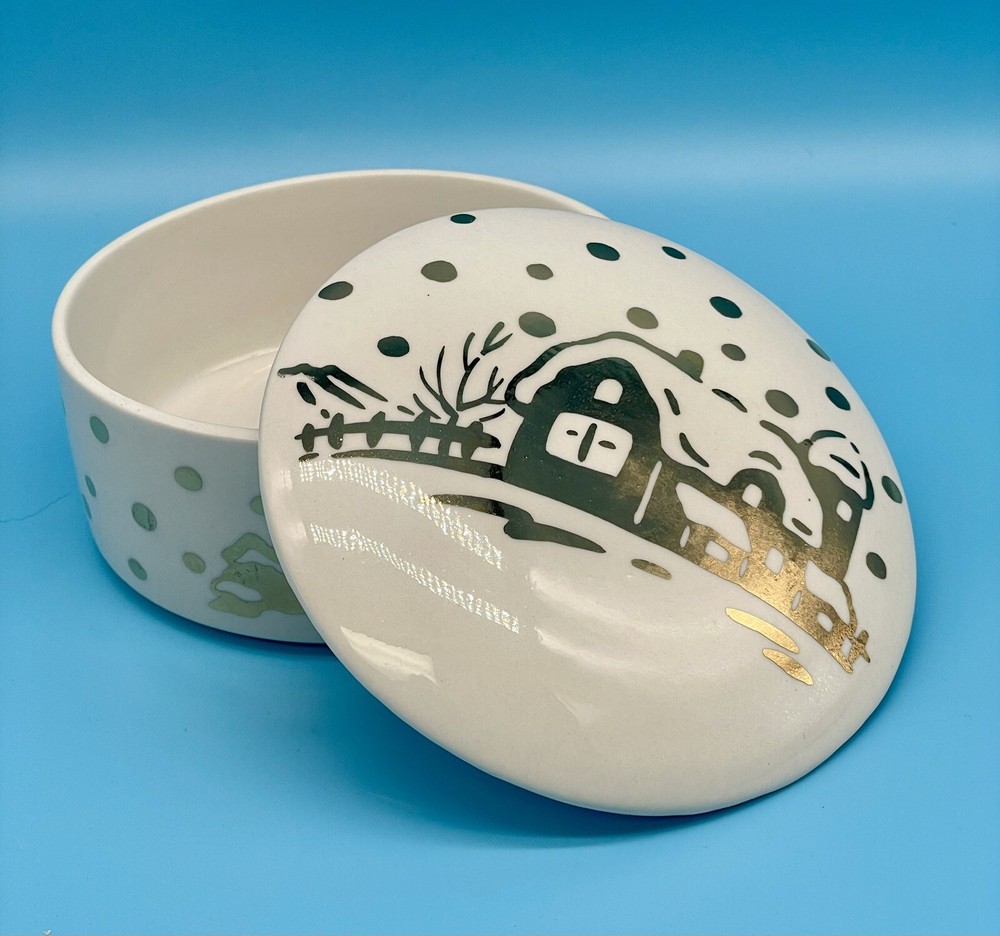 Studio Nova Golden Winter Round Ceramic Trinket Box, Boxed