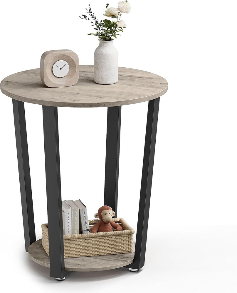 Round Side End Table 2-Tier Accent Bedside Table W/ Storage Shelf Easy Assembly