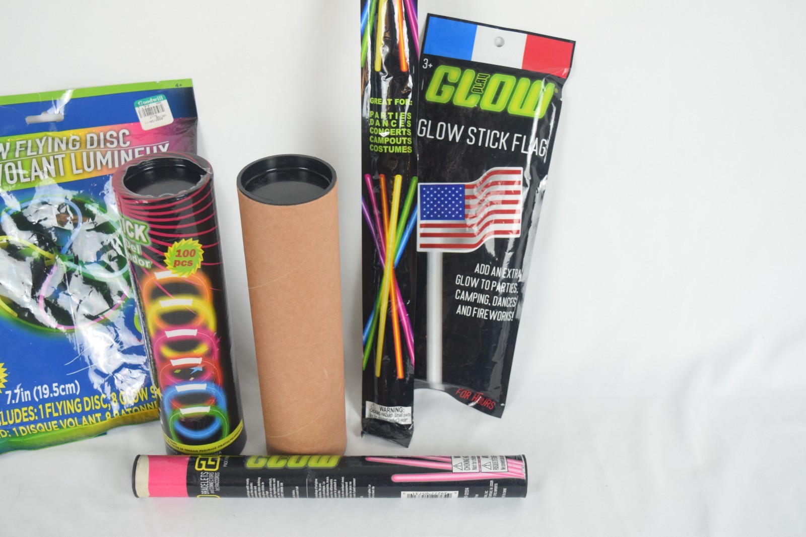 Glow Stick Lot 220+ Pieces Bracelets Necklaces Frisbee American Flag Party Pack