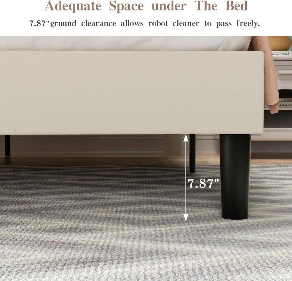 Full Bed Frame with Type-C & USB Ports, Upholstered Platform Height-Adjustble