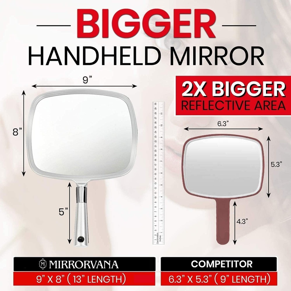 Large & Comfy Hand Held Mirror with Handle - Silver Salon Model (5-Pack)