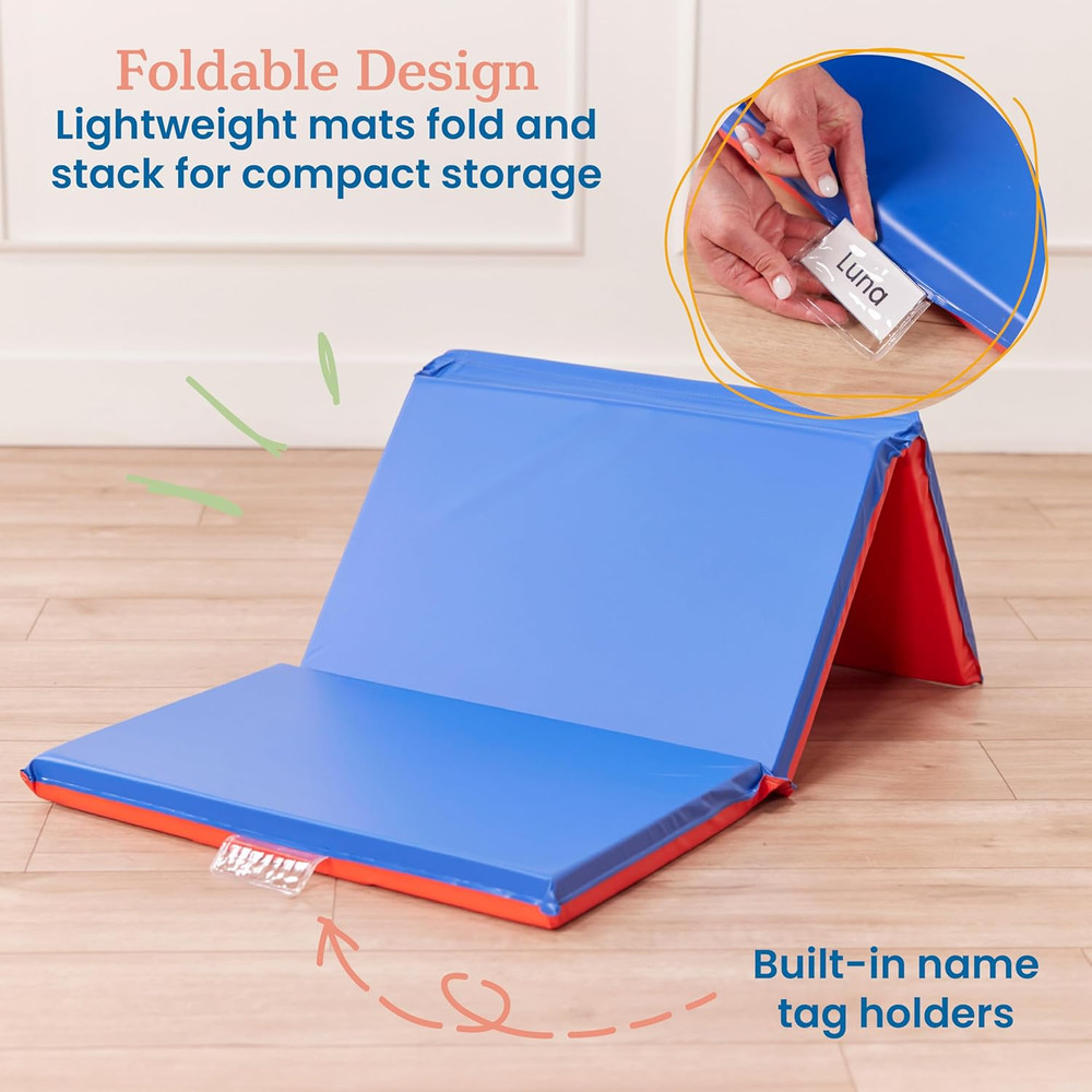 Premium Folding Rest Mat, 3-Section, 2In, Sleeping Pad, Blue/Red
