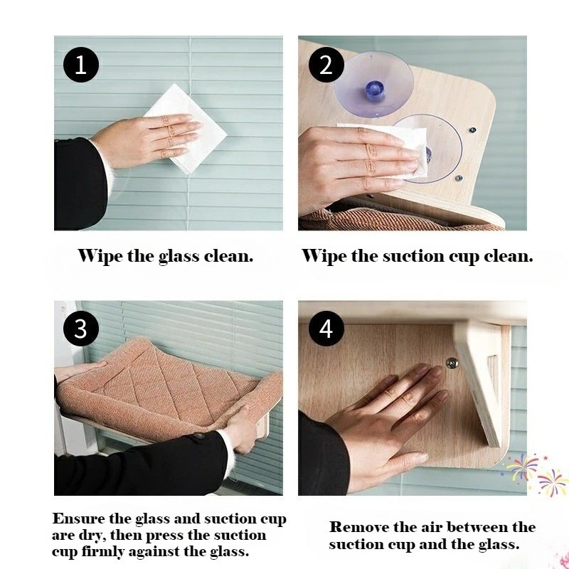 Cordless Cat Window Perch, Cat Hammock for Wall with 4 Strong Suction Cups US