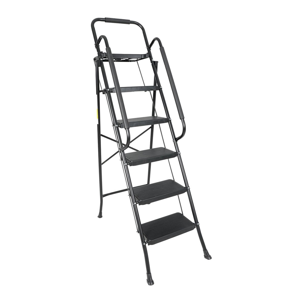 5 Step Non-Slip Stool Ladder 330 lbs with Handrails folding Tool Tray Platform