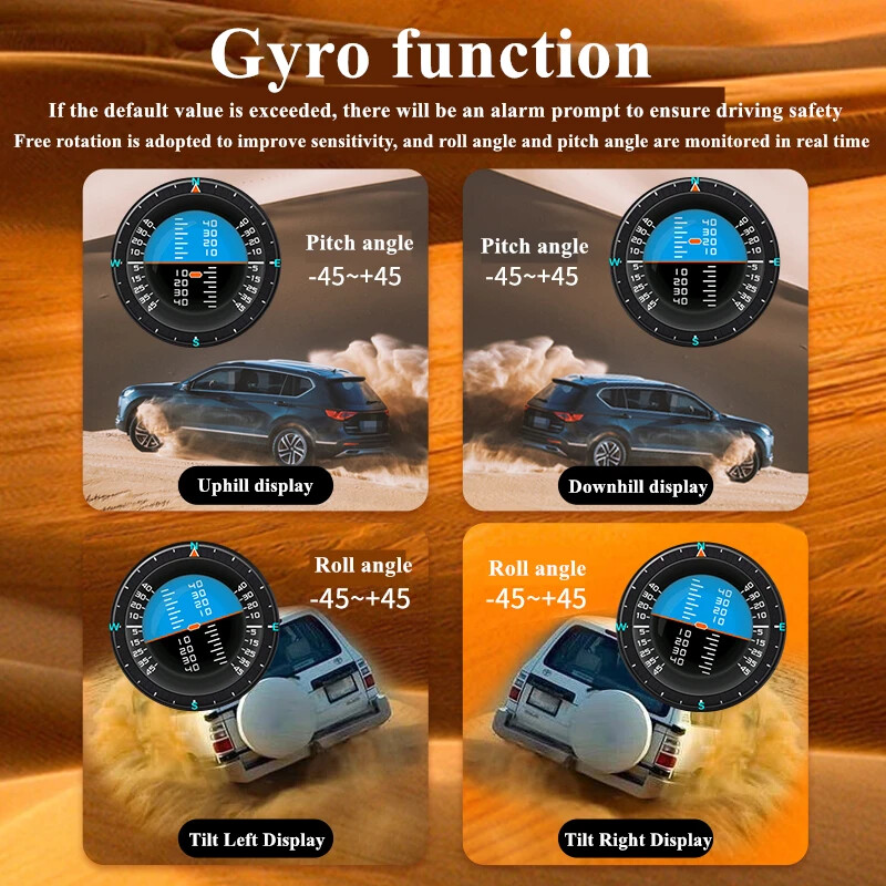 For Multi-Function Water Temperature Turbo Oil G-Value Gyroscope Gauge