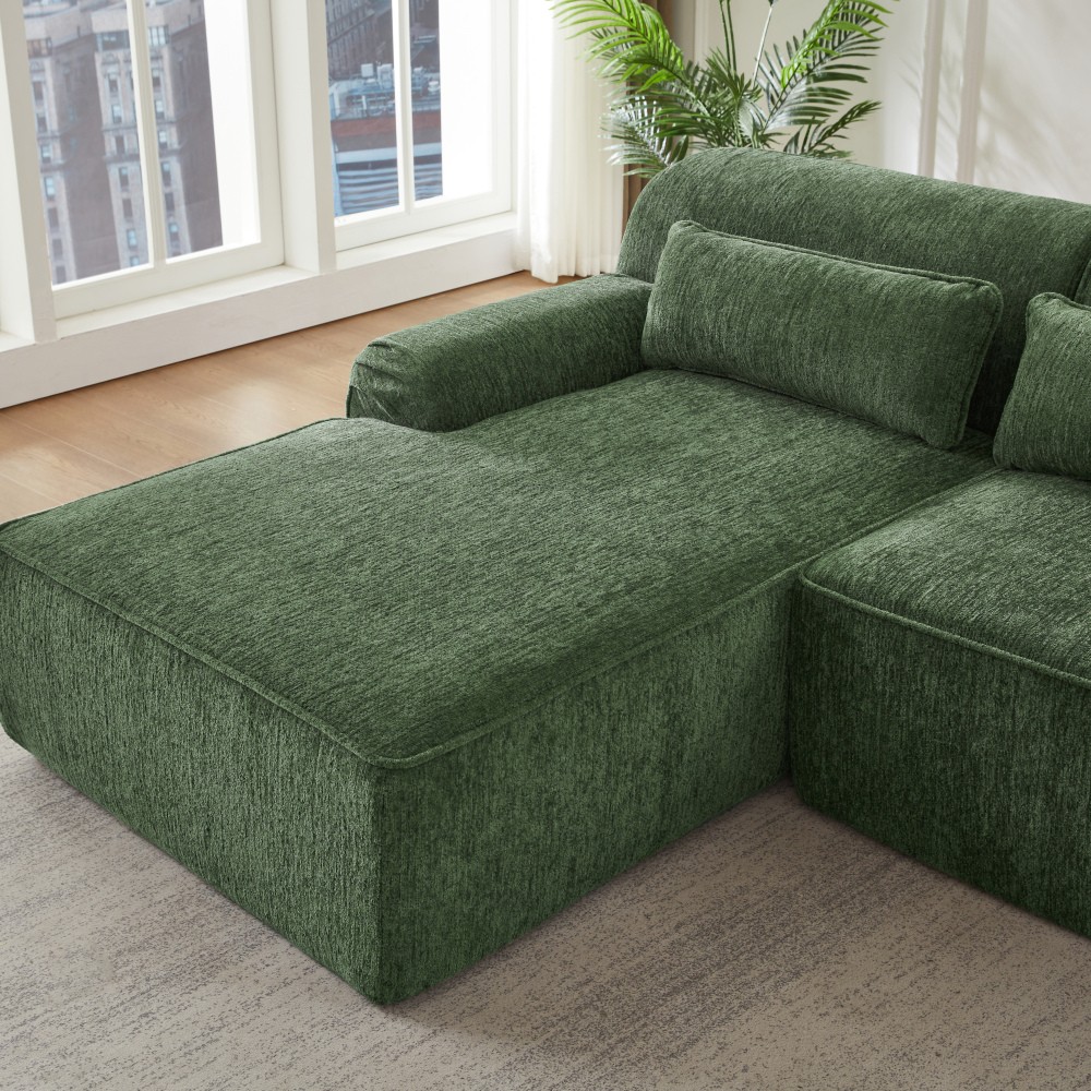 L-Shape Chenille Sofa w/ Tufted Design, Sleeper Couch for Living Room