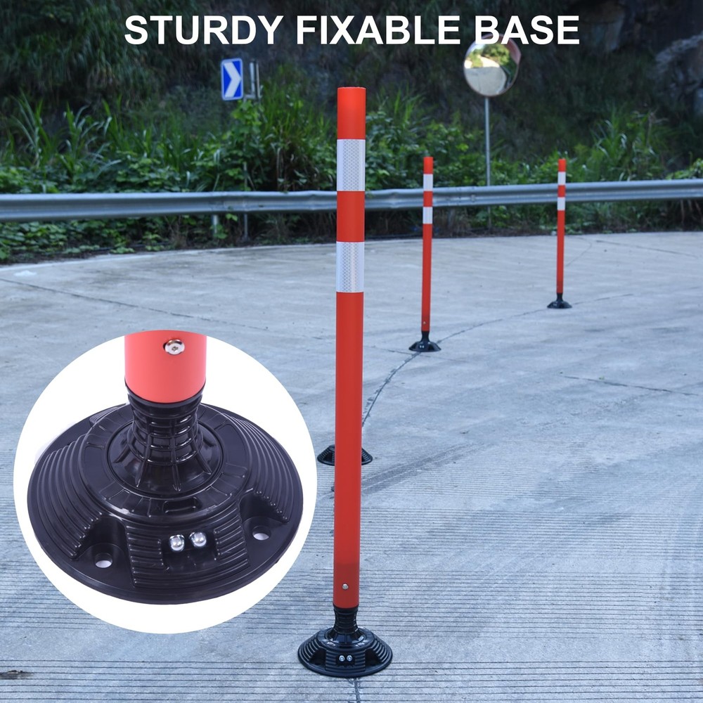 8 Pack 48 Inch Red Delineator Post Traffic Cones with Fixable Base
