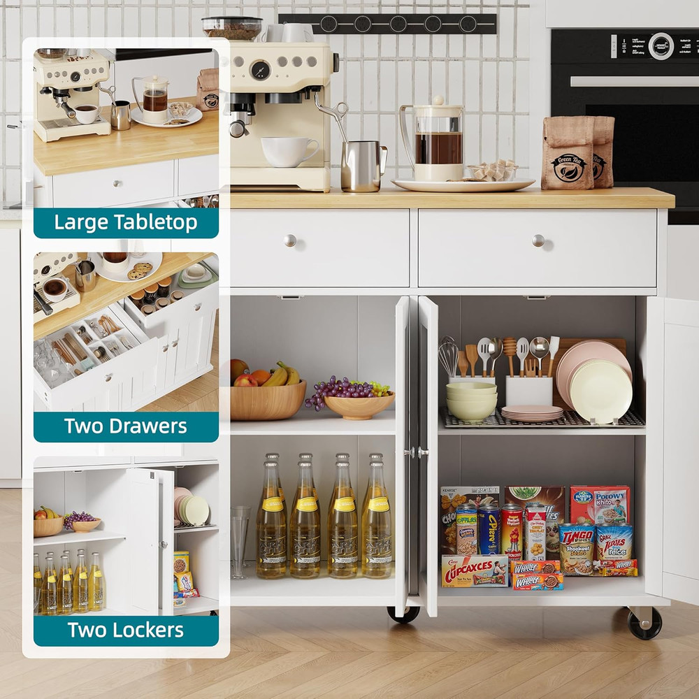 Kitchen Island with Drop Leaf, Rolling Kitchen Cart with Storage on Wheels, Tabl