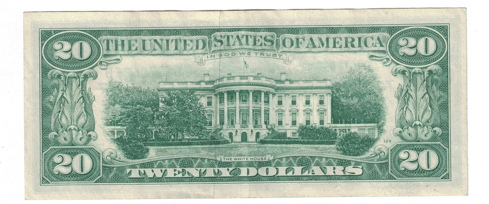1969 A $20 DOLLARS BILL CHICAGO, ILLINOIS. GUTTER FOLDS ERROR.