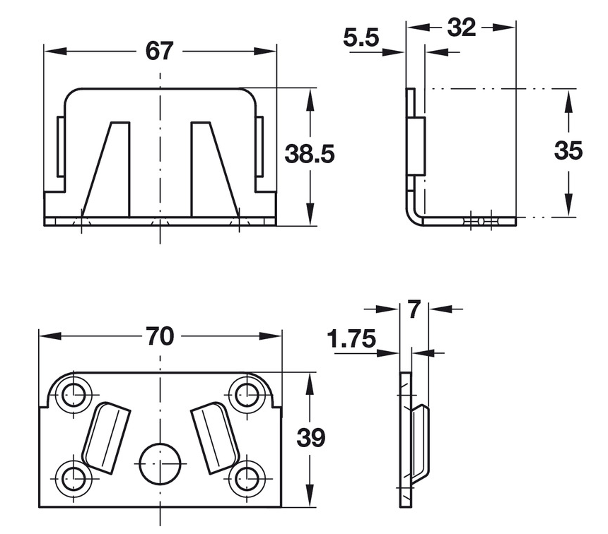 2 Set -Double Bed Fitting Center Rail Bracket, Galvanized 70mm -Made in GERMANY